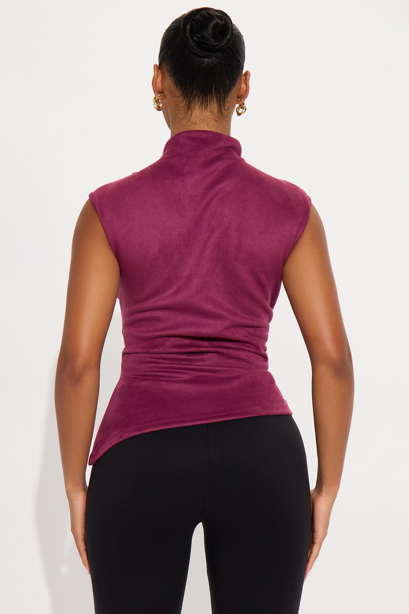 At Dusk Faux Suede Mock Neck Top - Plum
