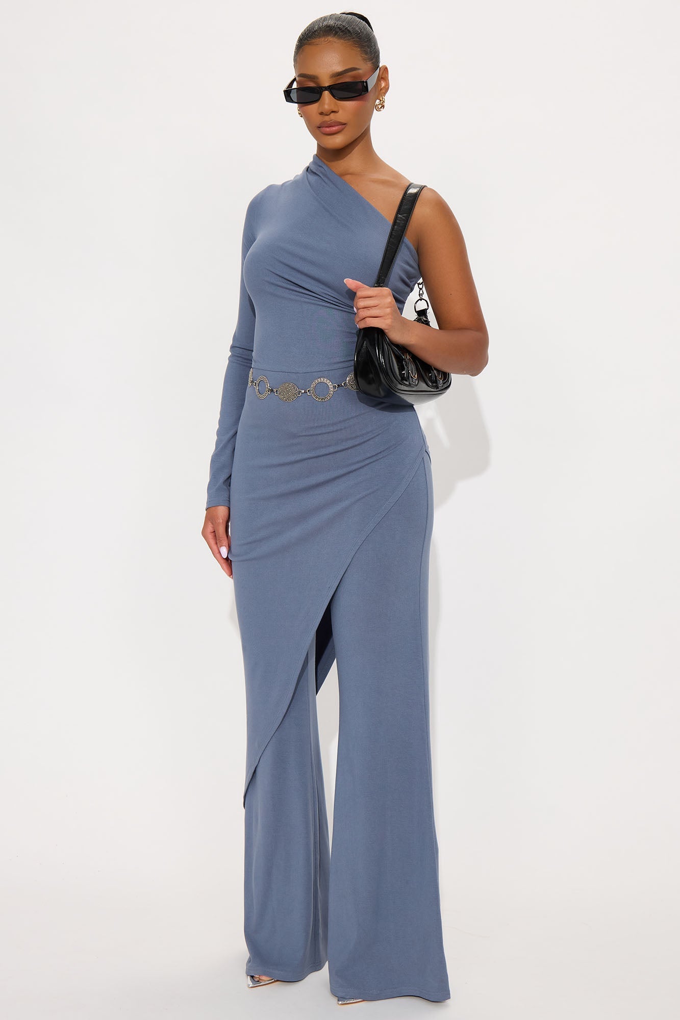 Maritza One Shoulder Jumpsuit - Slate Blue