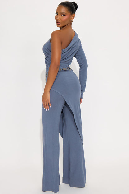 Maritza One Shoulder Jumpsuit - Slate Blue