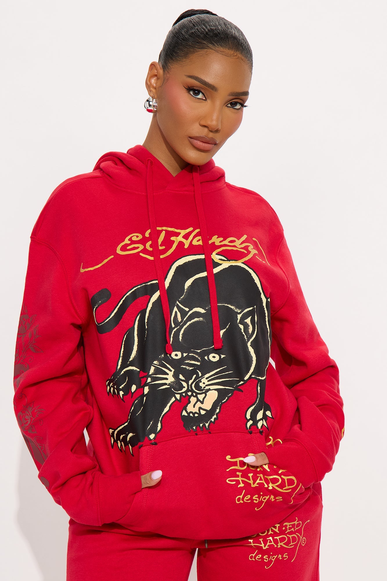 Ed Hardy Black Panther Oversized Hoodie - Red