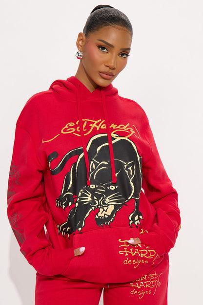 Ed Hardy Black Panther Oversized Hoodie - Red