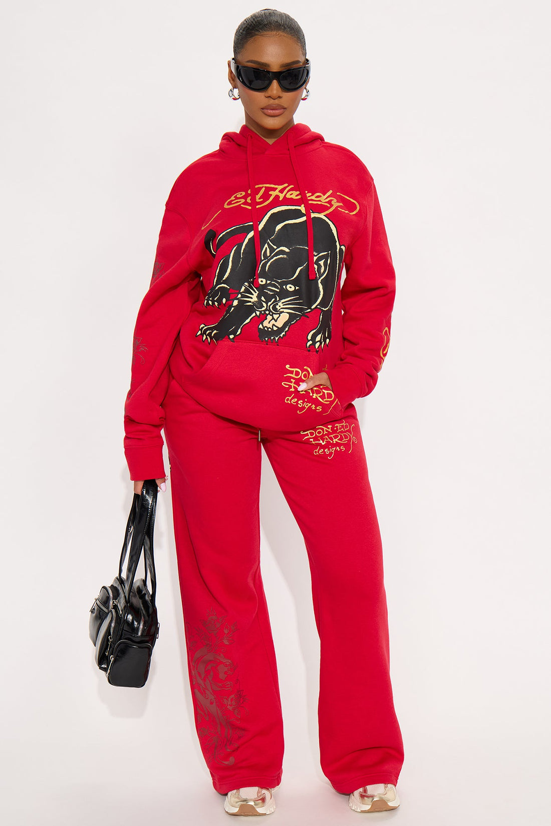 Ed Hardy Black Panther Wide Leg Pant - Red