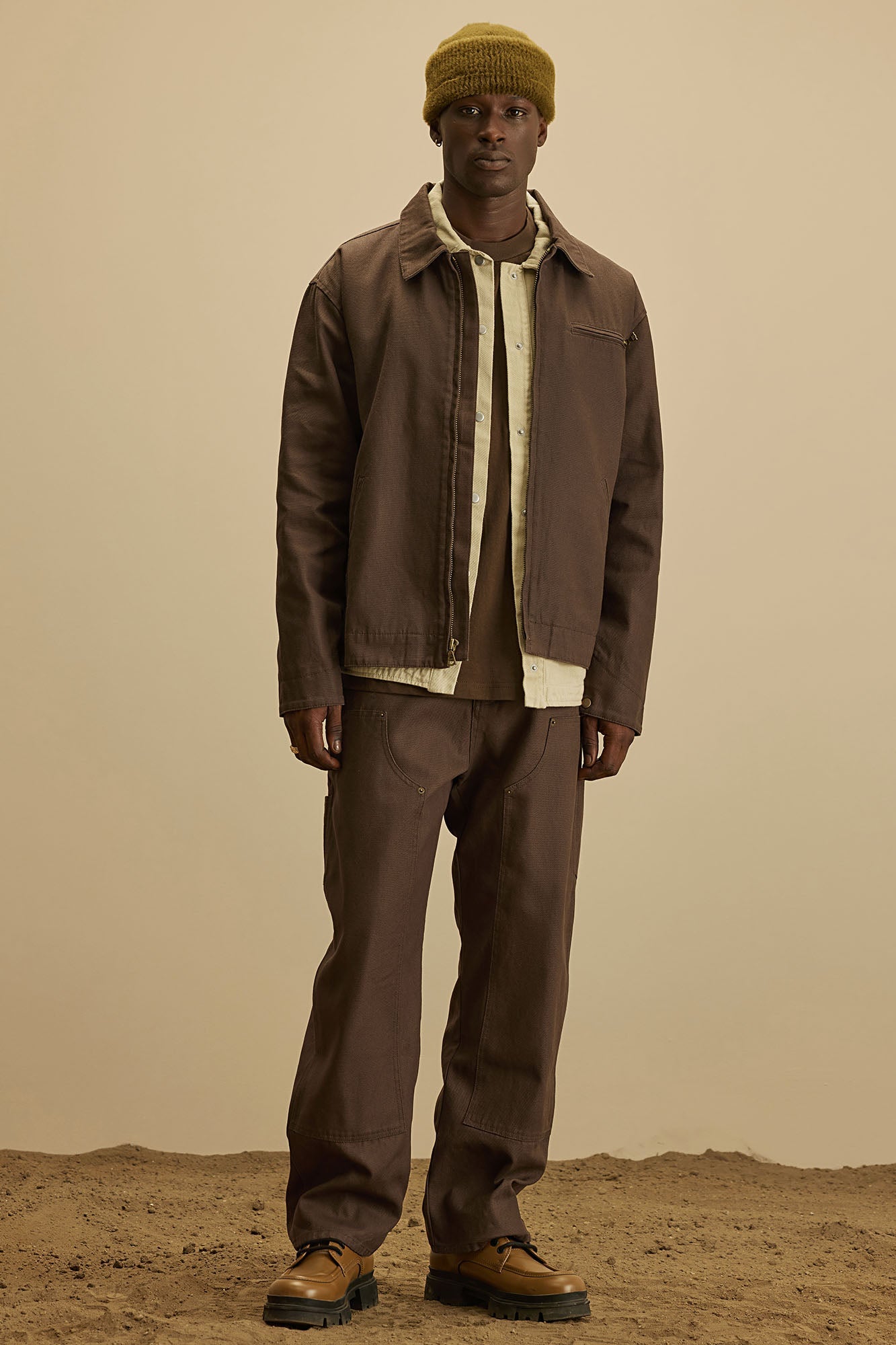 Alexander Double Knee Straight Utility Canvas Pants - Brown