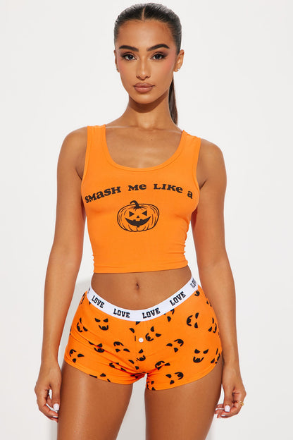 Smash My Pumpkin Halloween PJ Set - Orange