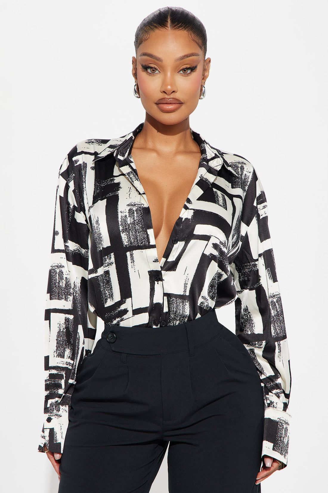 Track Record Satin Printed Shirt - Black/White