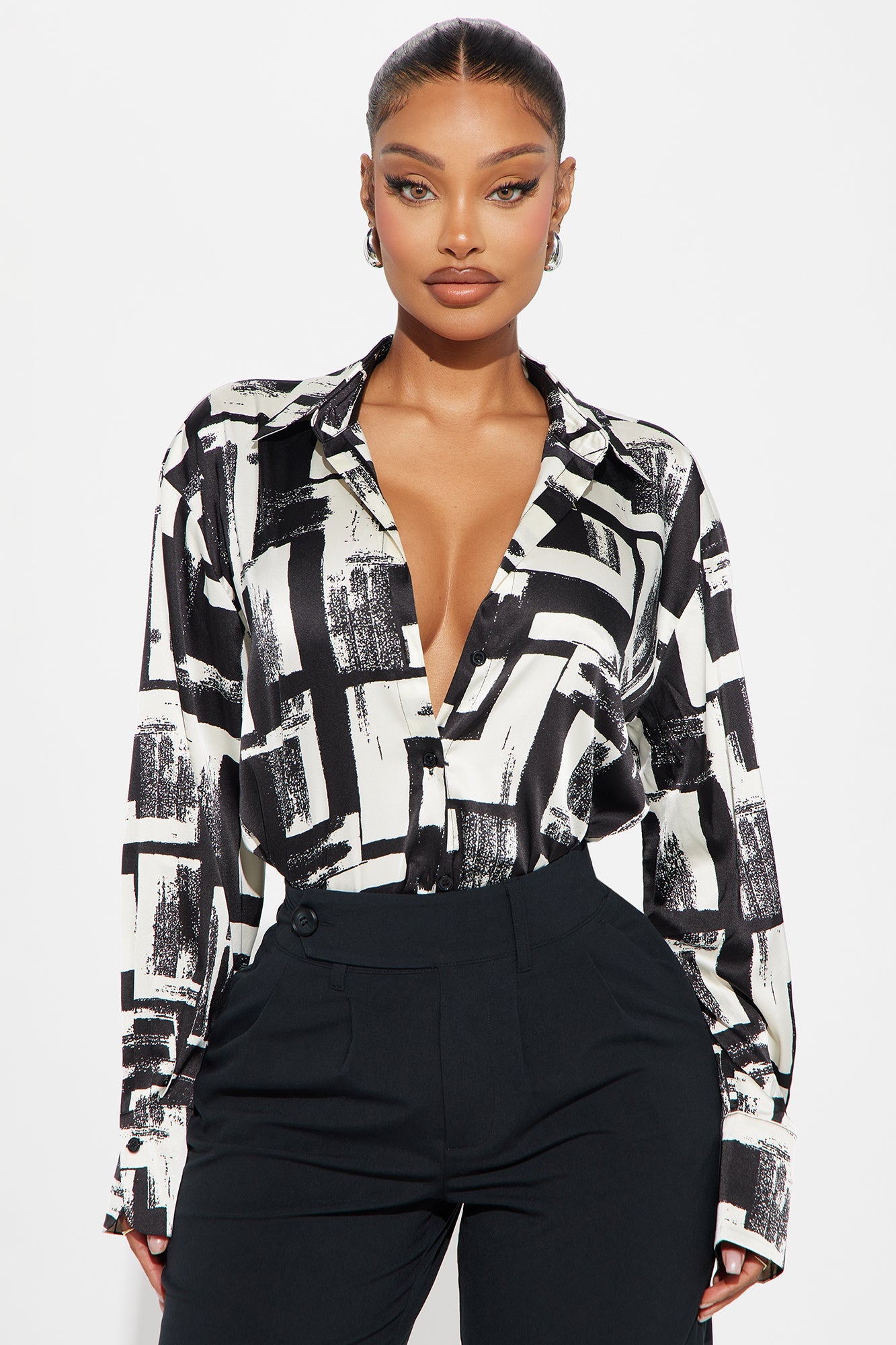 Track Record Satin Printed Shirt - Black/White