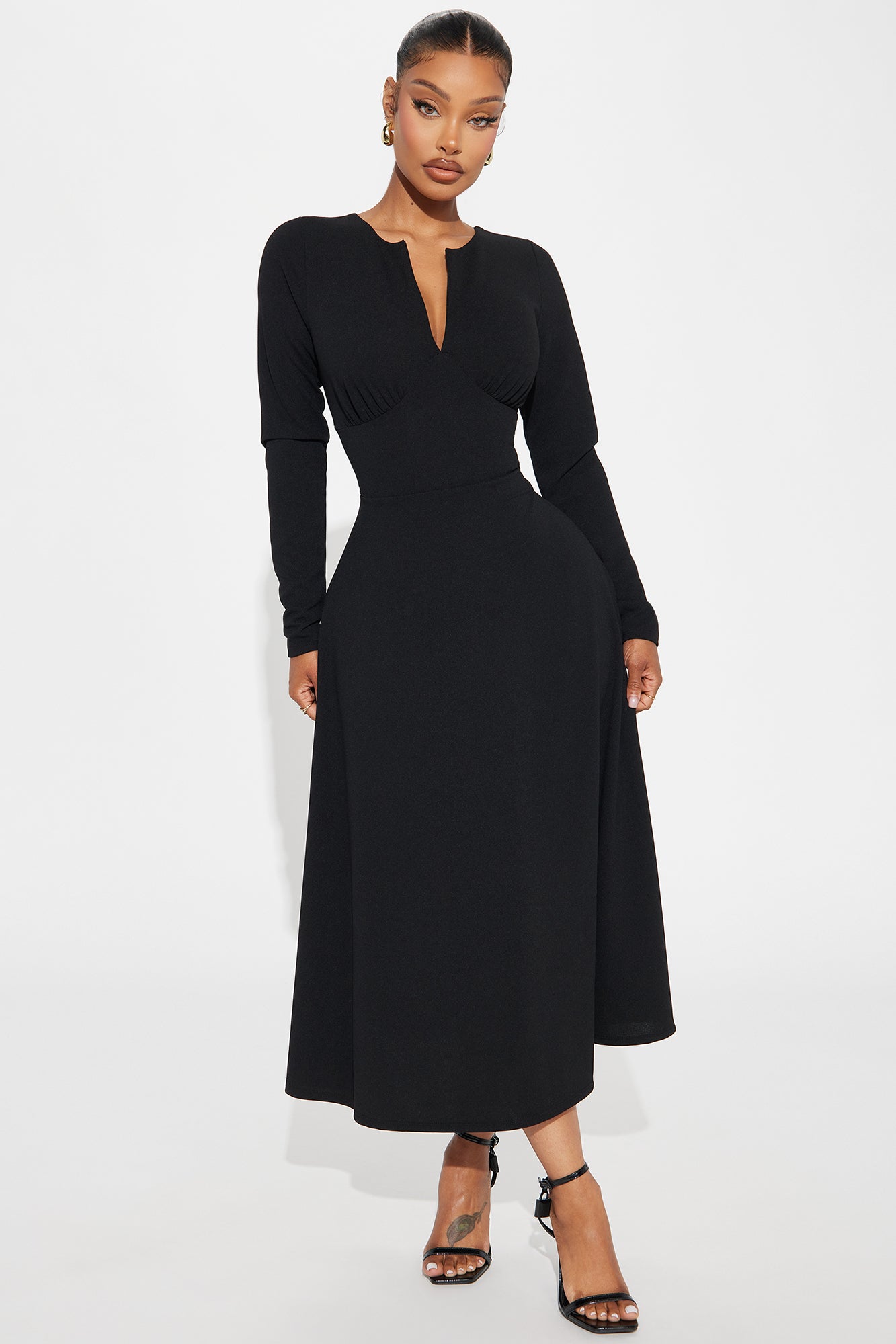Charolette Long Sleeve Midi Dress - Black