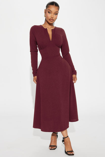 Charolette Long Sleeve Midi Dress - Wine