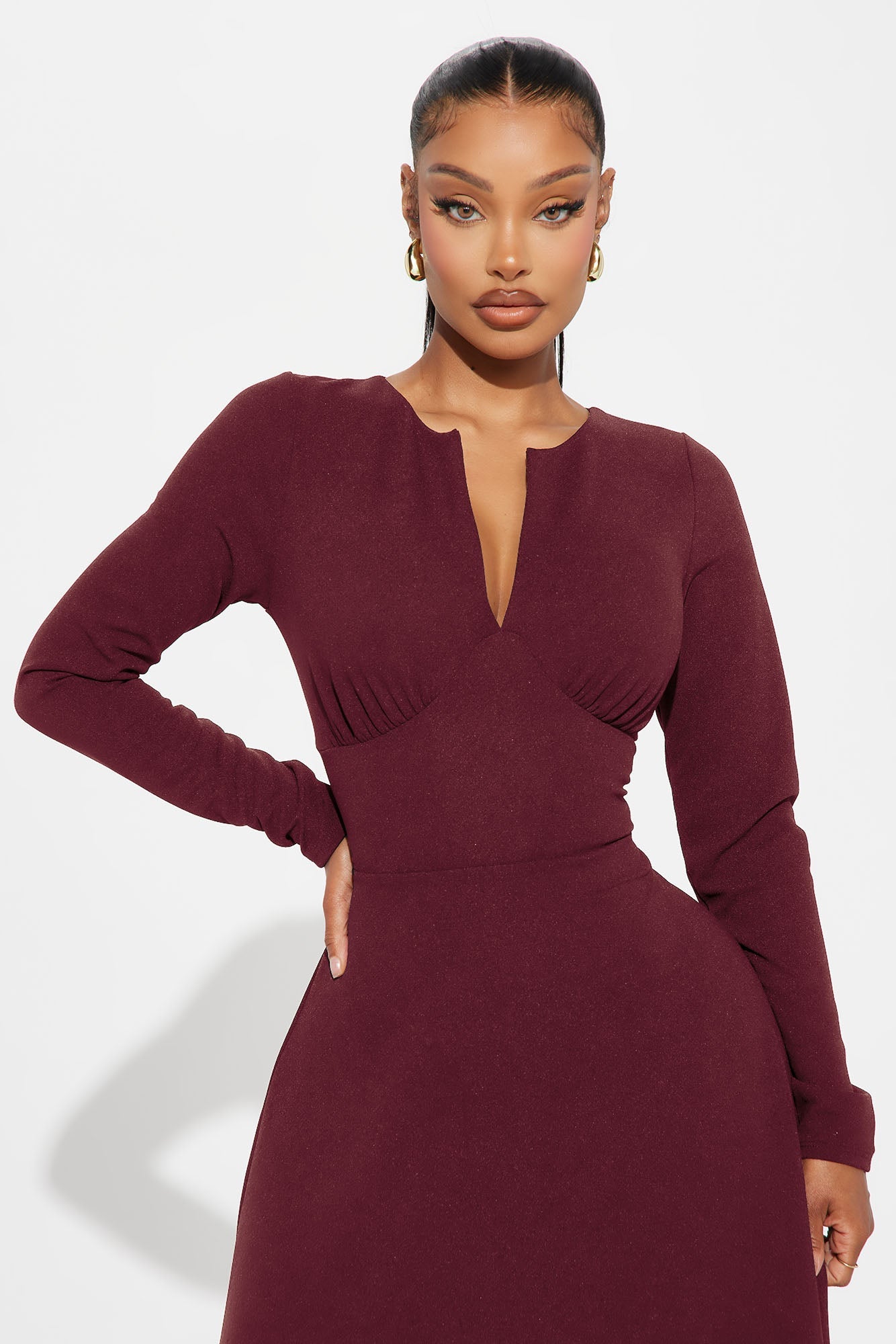 Charolette Long Sleeve Midi Dress - Wine