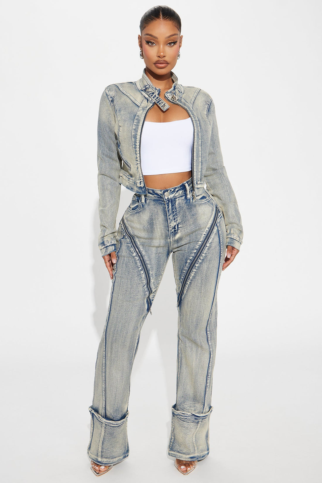 Locking In Stretch Moto Denim Jacket - Vintage Wash