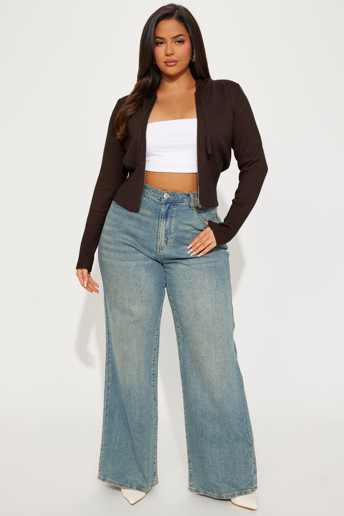 Lana Zip Up Sweater - Chocolate