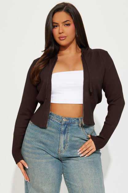 Lana Zip Up Sweater - Chocolate
