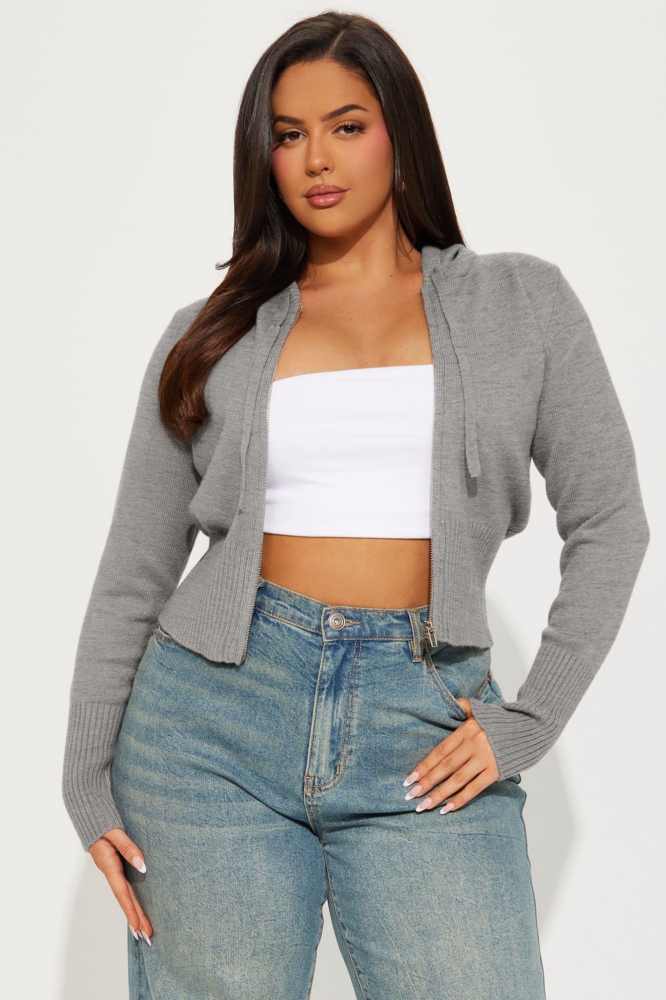 Lana Zip Up Sweater - Heather Grey