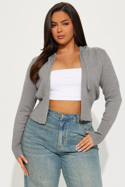 Lana Zip Up Sweater - Heather Grey