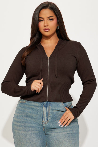 Lana Zip Up Sweater - Chocolate