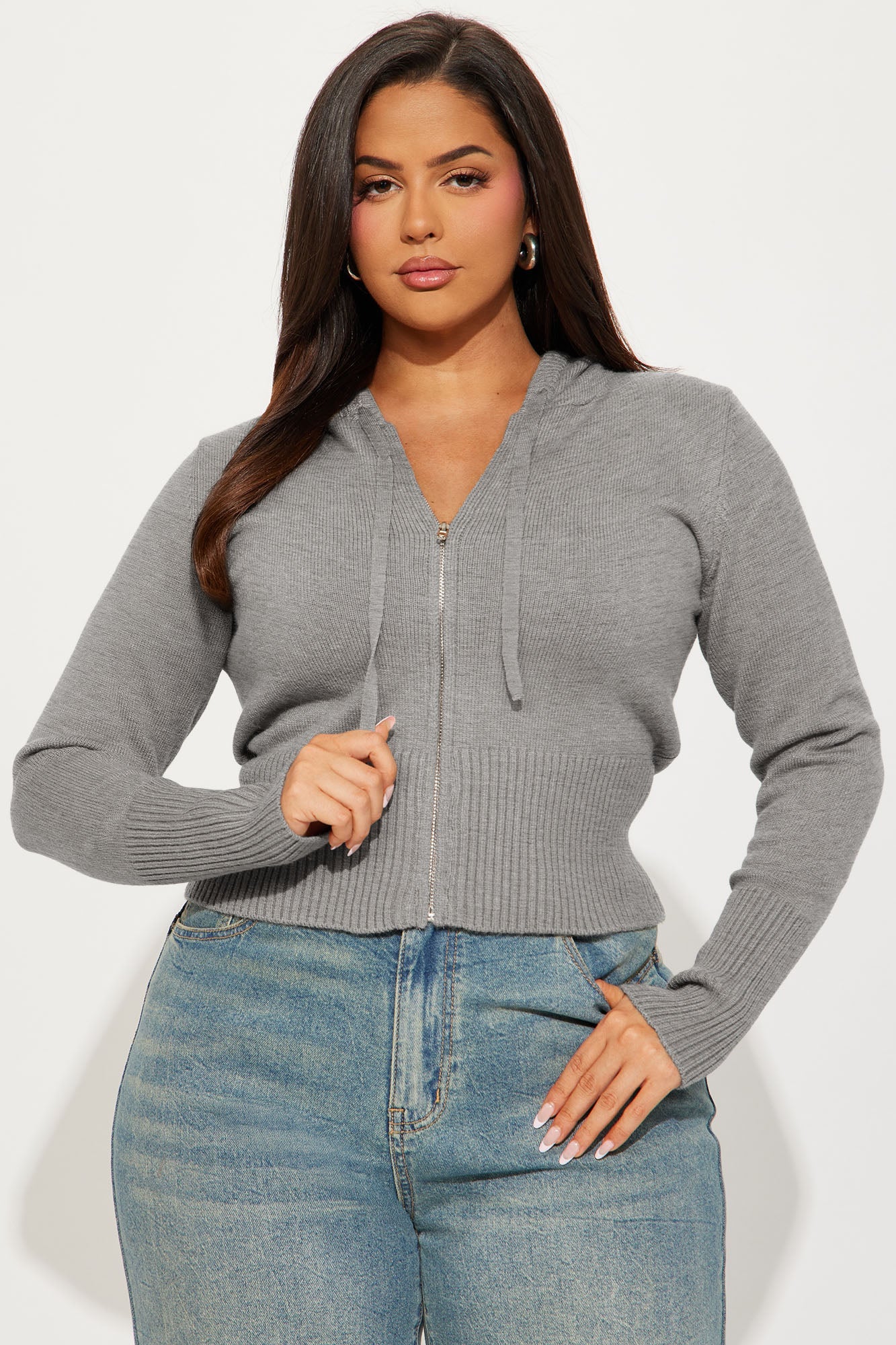 Lana Zip Up Sweater - Heather Grey