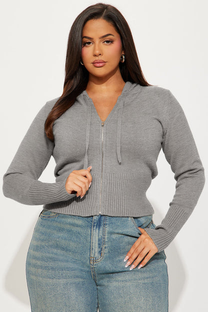 Lana Zip Up Sweater - Heather Grey