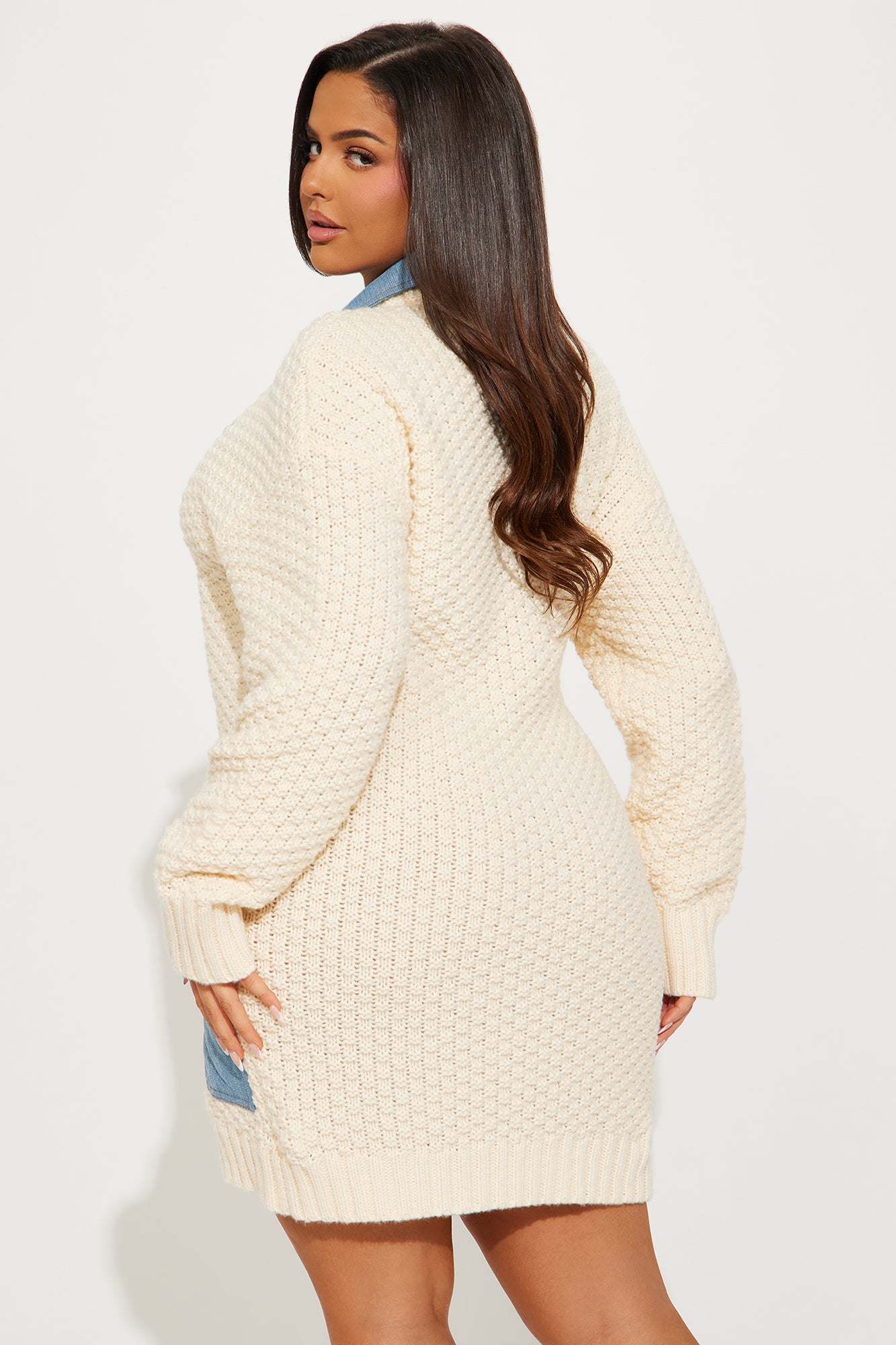 Thinking of You Mini Sweater Dress - Cream/combo