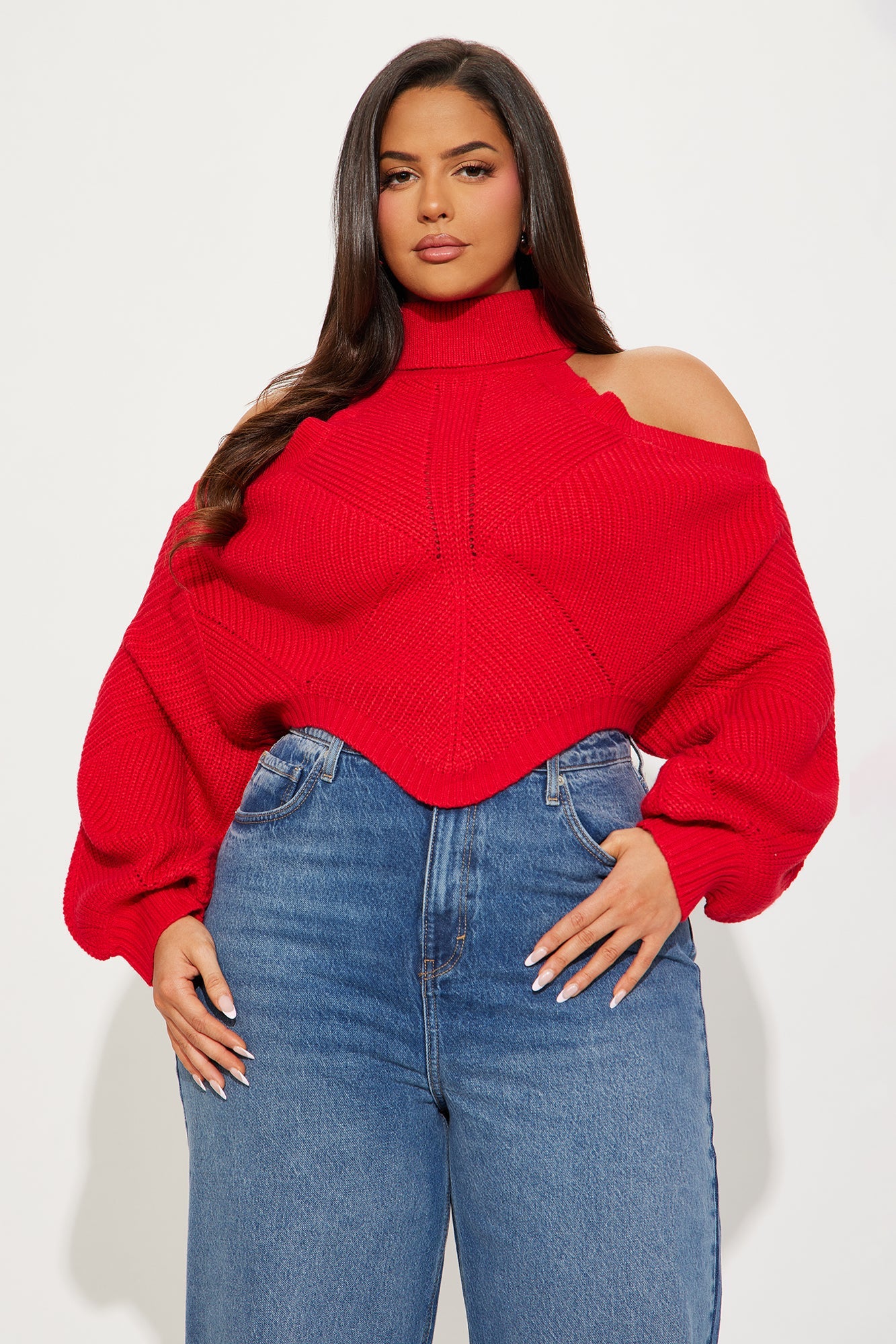 Karasi Cold Shoulder Sweater - Red