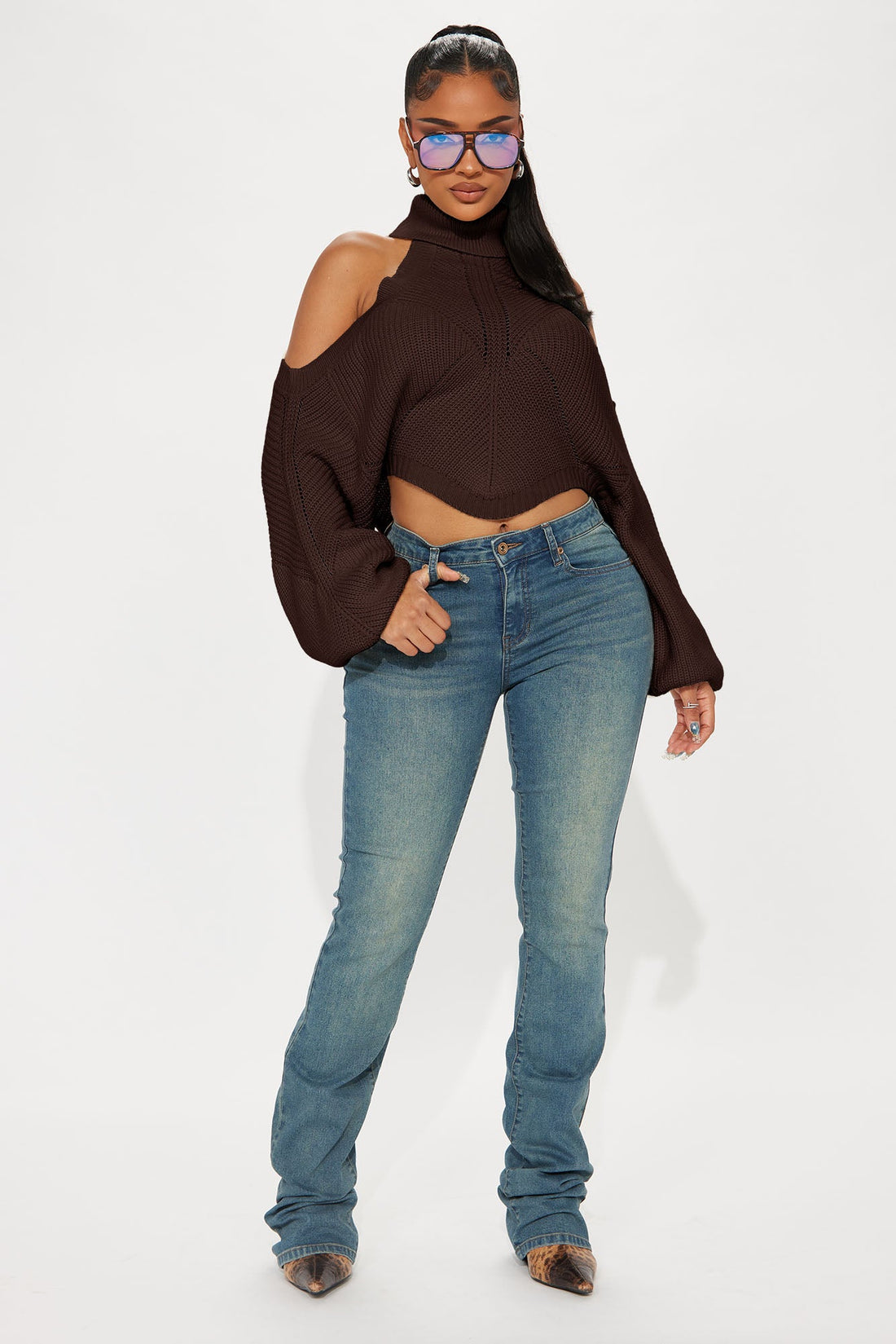 Karasi Cold Shoulder Sweater - Chocolate