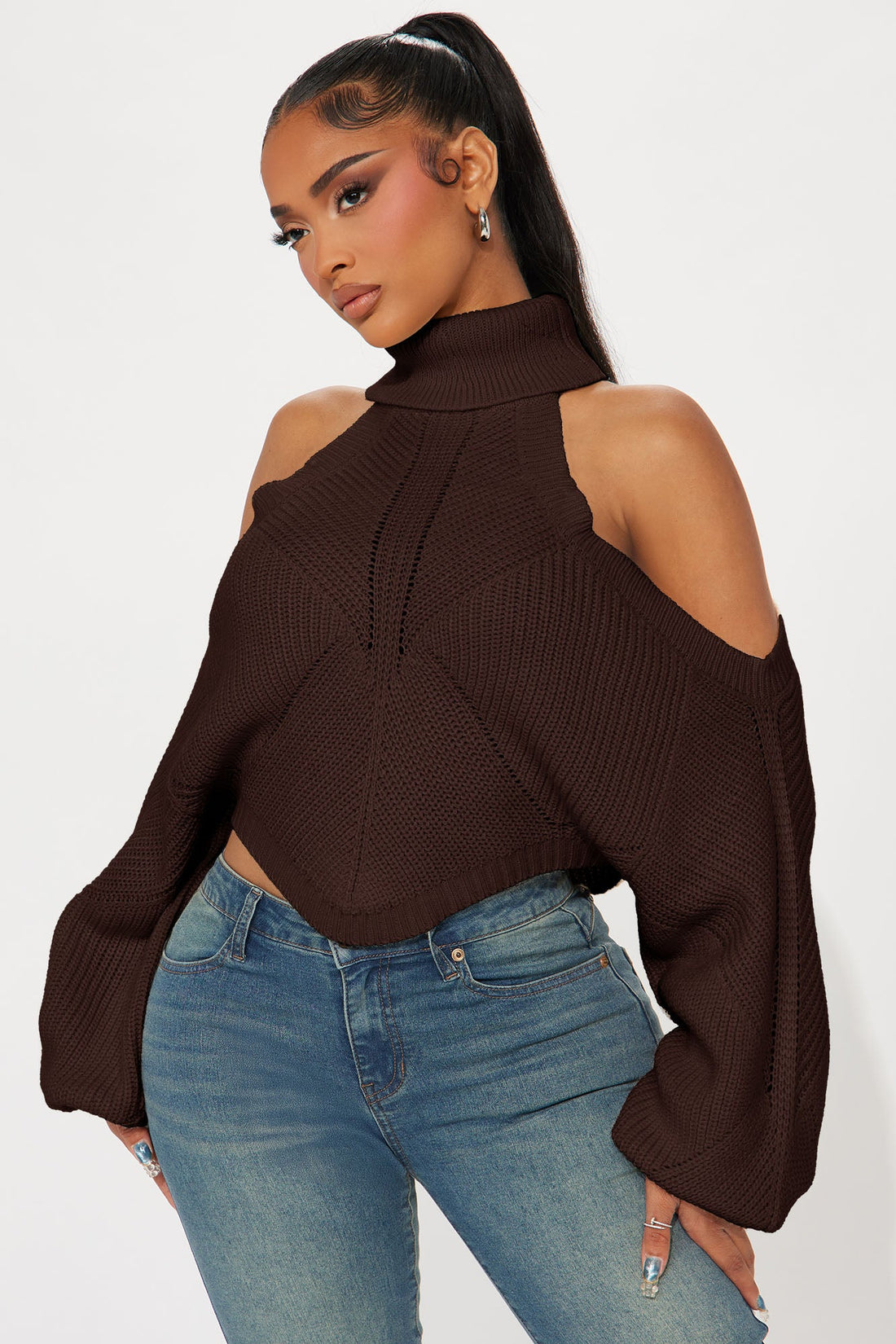 Karasi Cold Shoulder Sweater - Chocolate