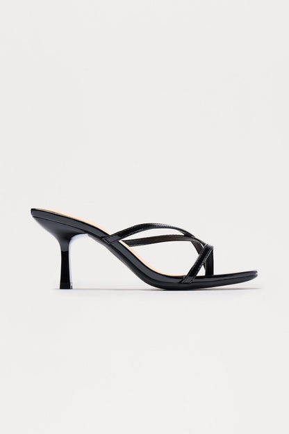 Torin Faux Patent Thong Mules - Black