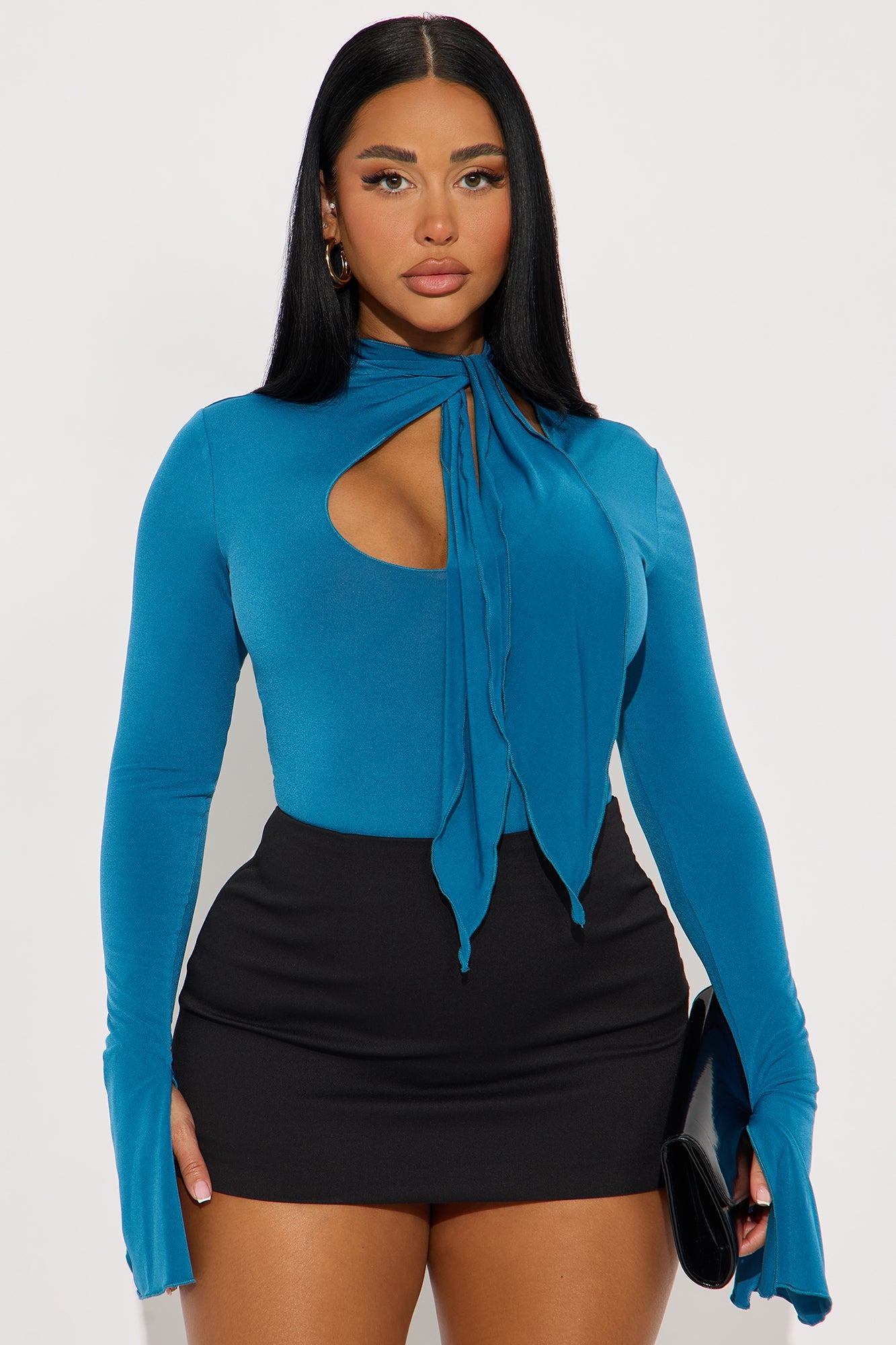 Silent Drama Long Sleeve Mock Neck Bodysuit - Teal