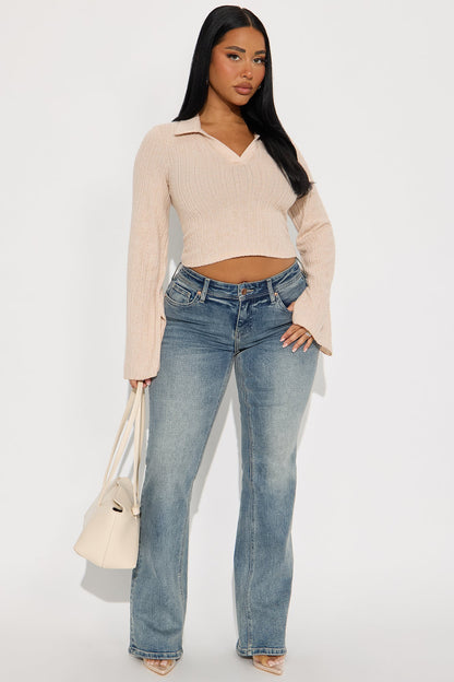 Monday Reports Long Sleeve Polo Top - Sand