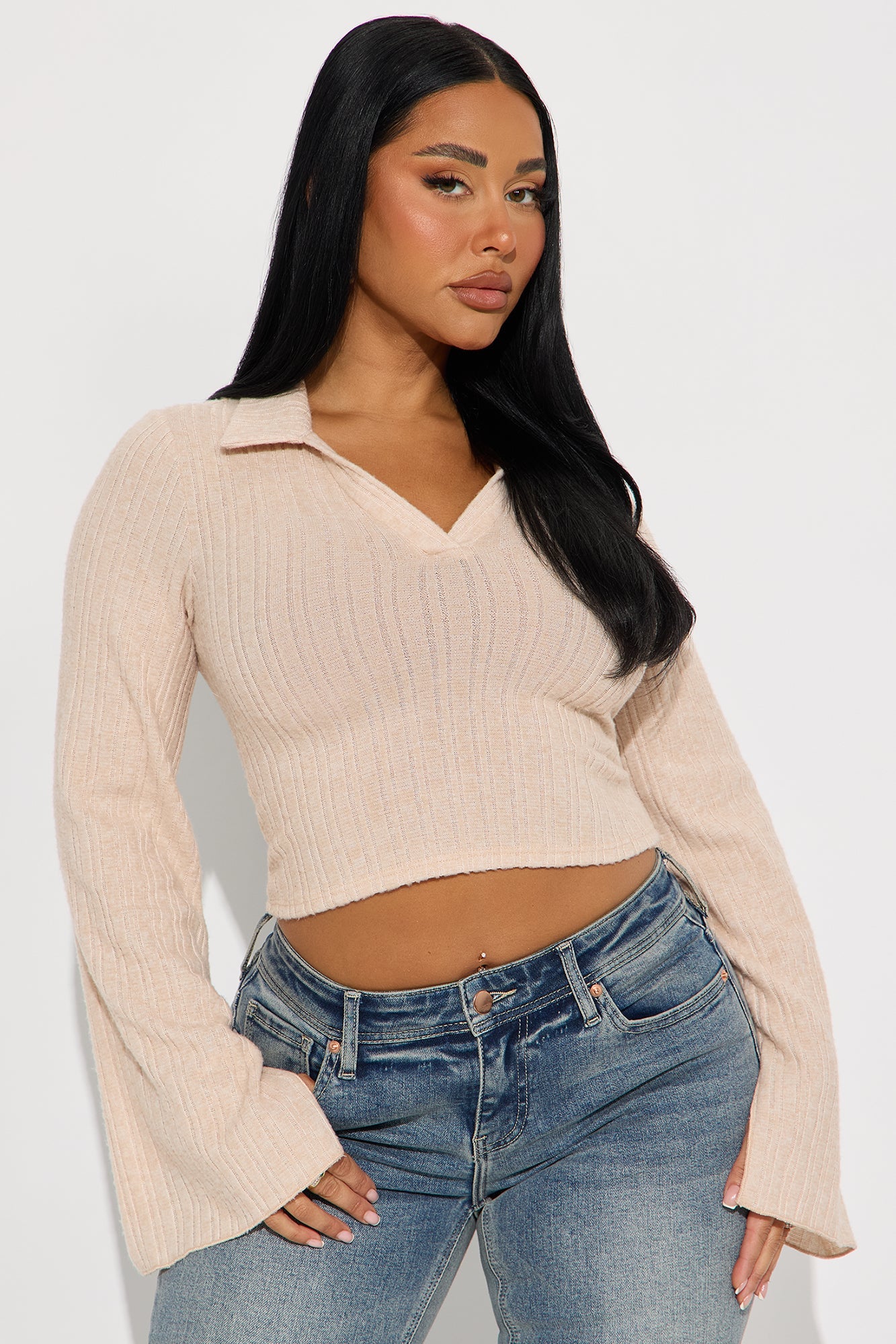Monday Reports Long Sleeve Polo Top - Sand