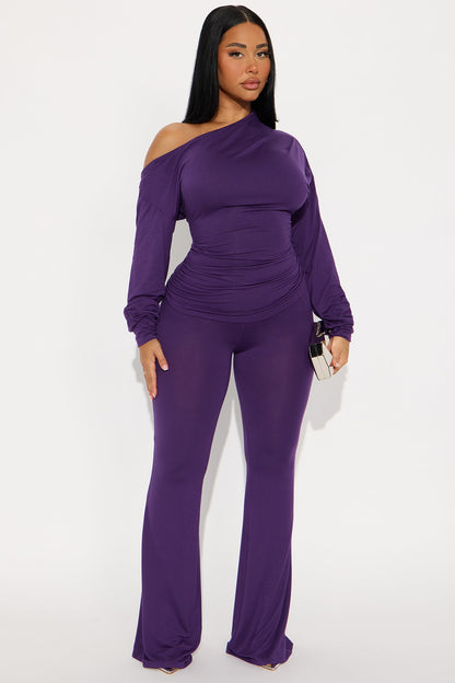 Solana Off Shoulder Pant Set - Eggplant