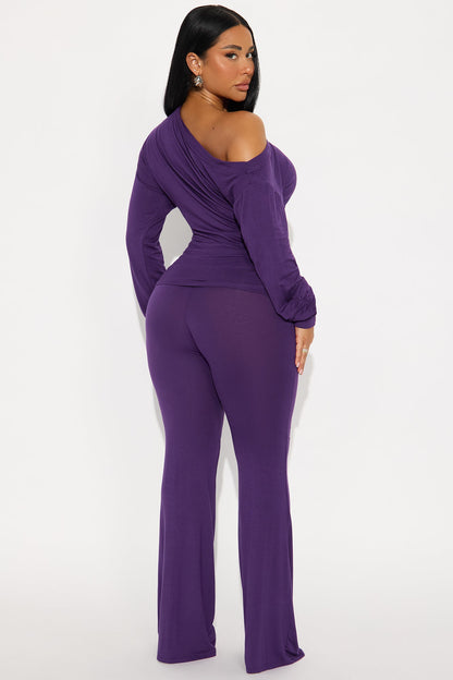 Solana Off Shoulder Pant Set - Eggplant