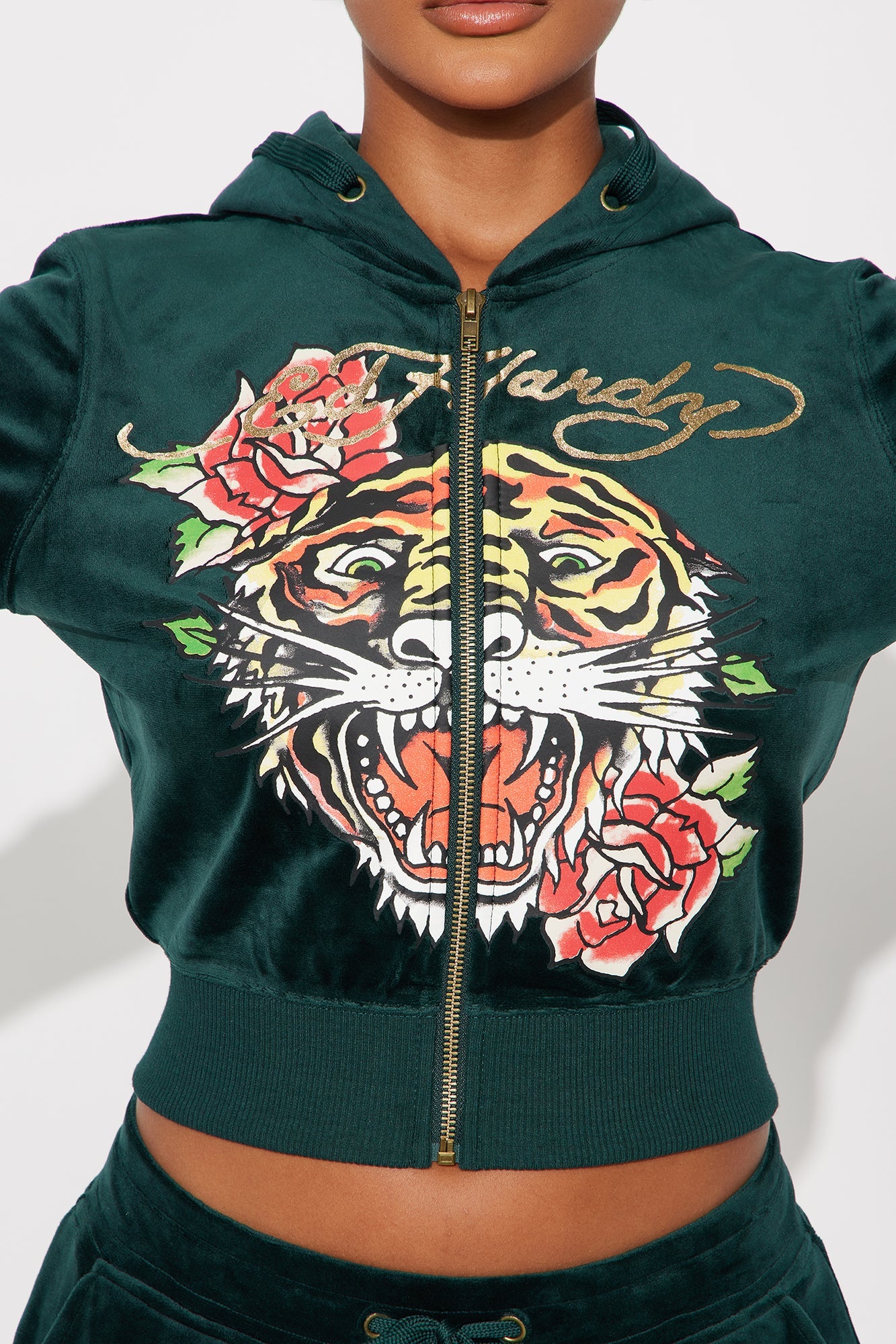 Ed Hardy Retro Tiger Velour Pant Set - Hunter