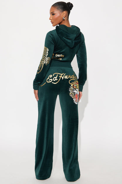 Ed Hardy Retro Tiger Velour Pant Set - Hunter