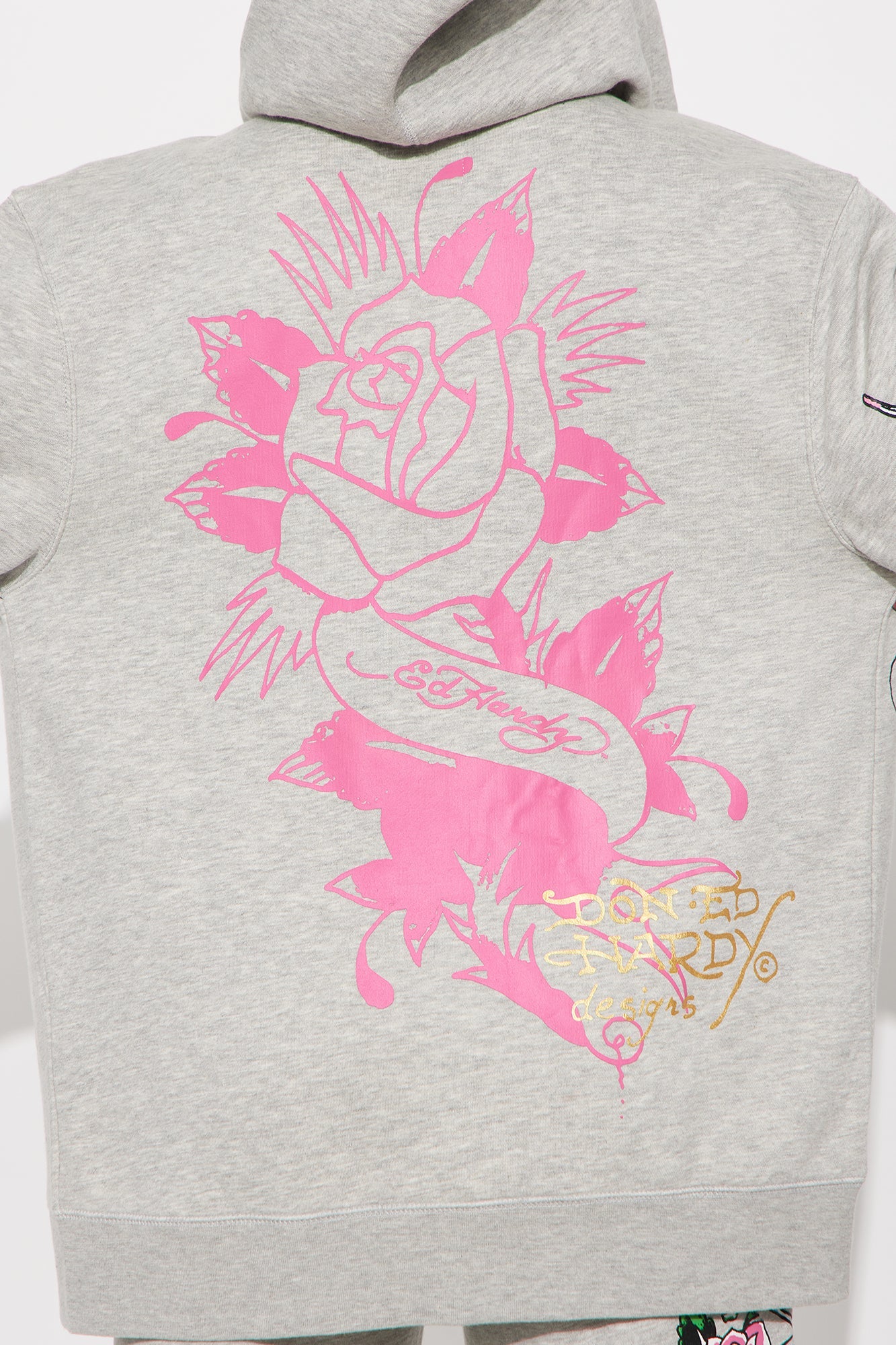 Ed Hardy Butterflies Zip Up Oversized Hoodie - Heather Grey