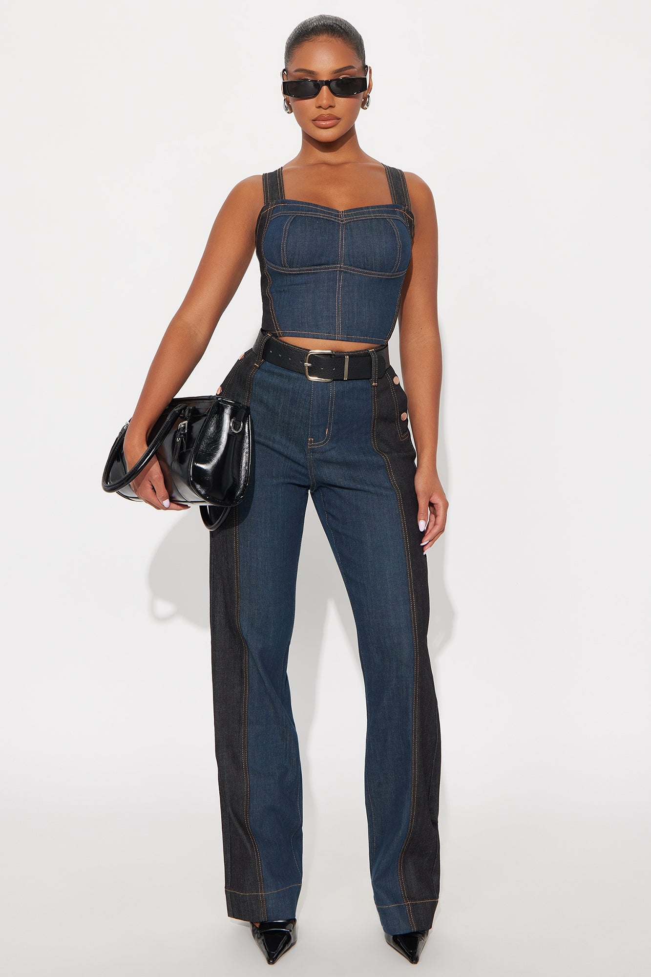 Busy Body Stretch Tailored Bustier - Dark Wash