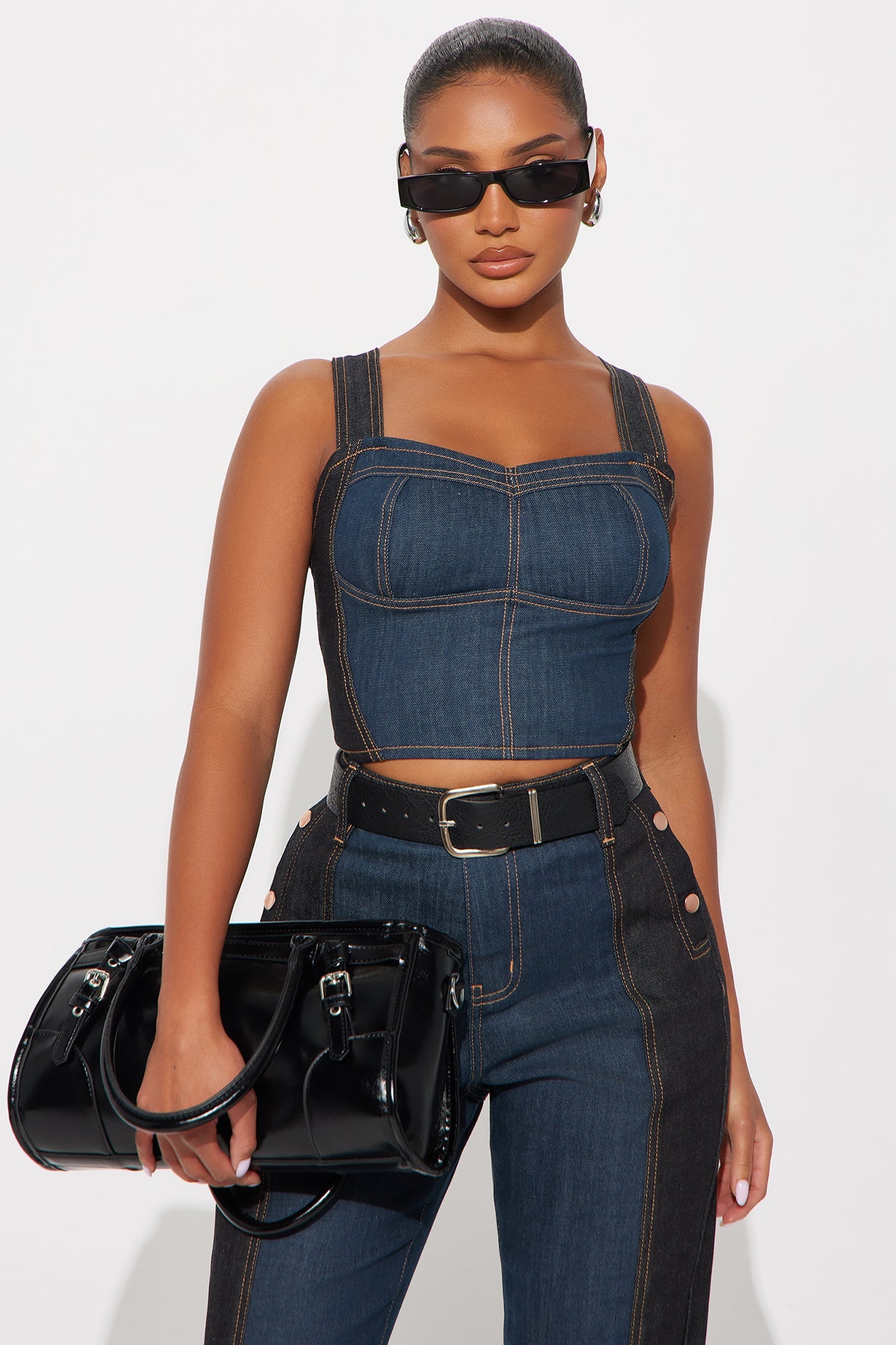Busy Body Stretch Tailored Bustier - Dark Wash