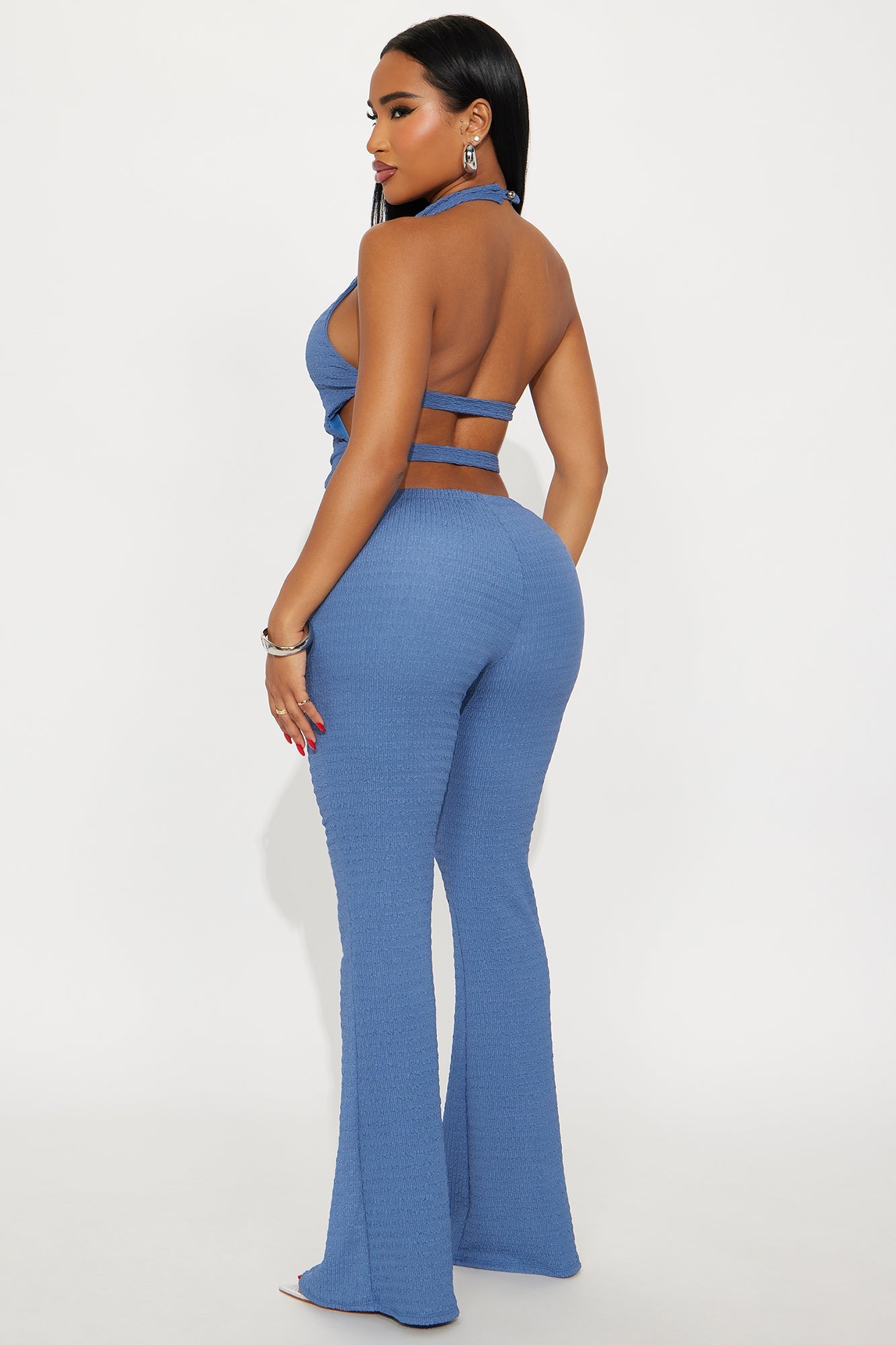 Amaya Halter Cowl Textured Pant Set - Periwinkle