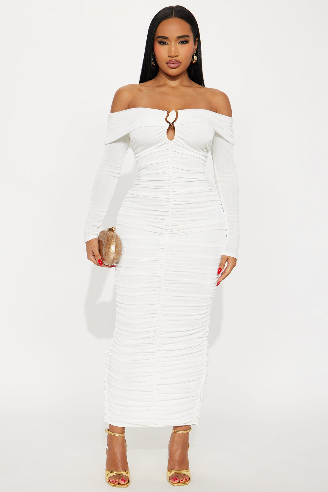 Trina Off Shoulder Ruched Maxi Dress - White