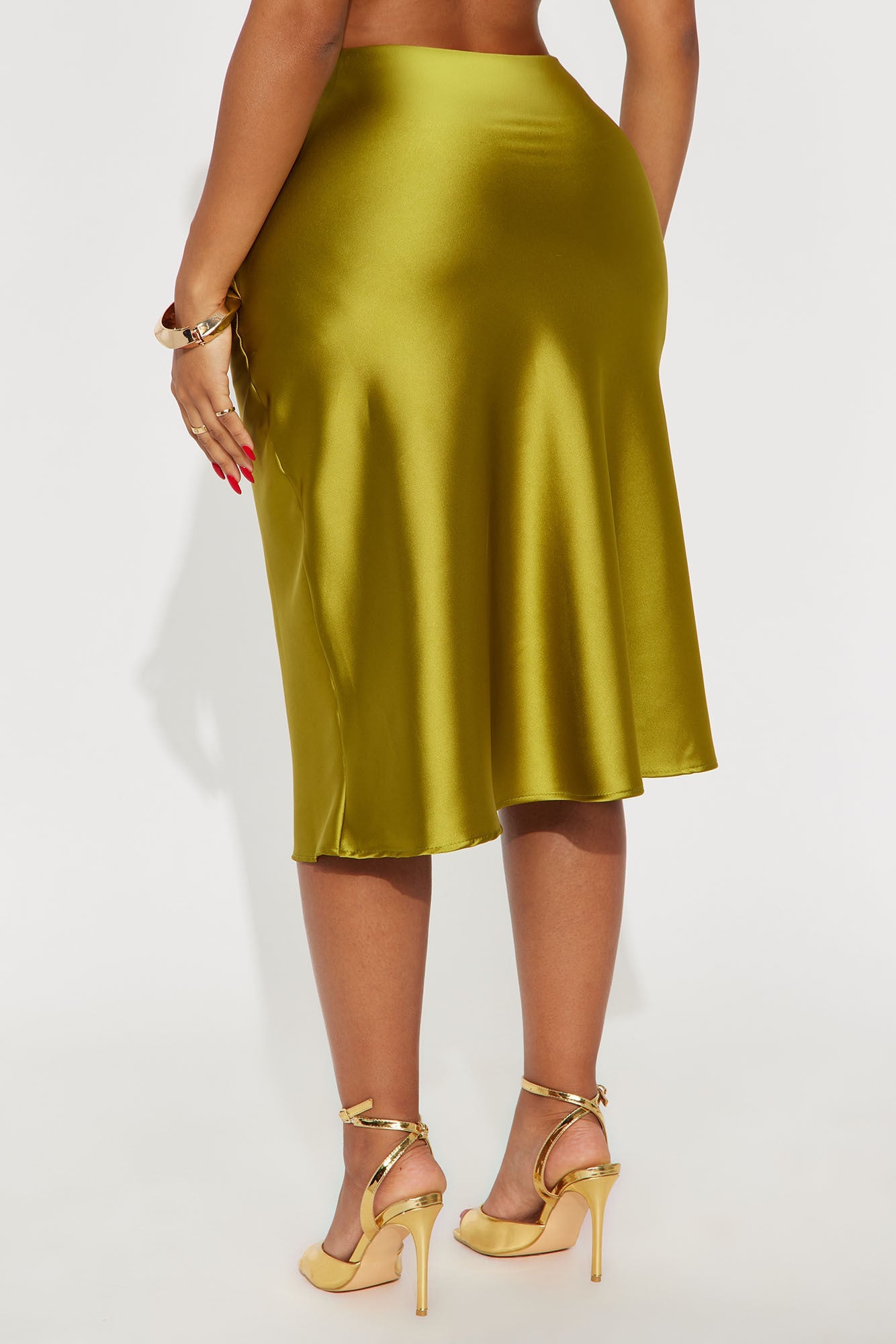 Girls Need Love Satin Midi Skirt - Chartreuse