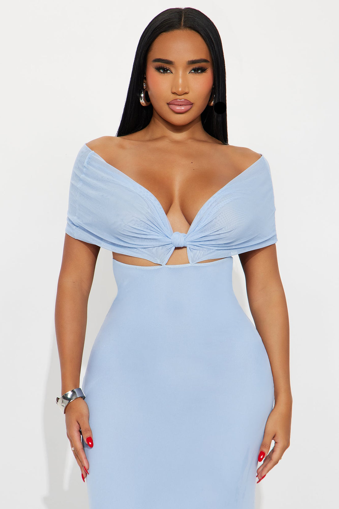 Sparrow Mesh Maxi Dress - Light Blue