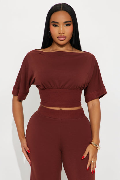 Stay A While Dolman Sleeve Wide Leg Pant Set - Brown