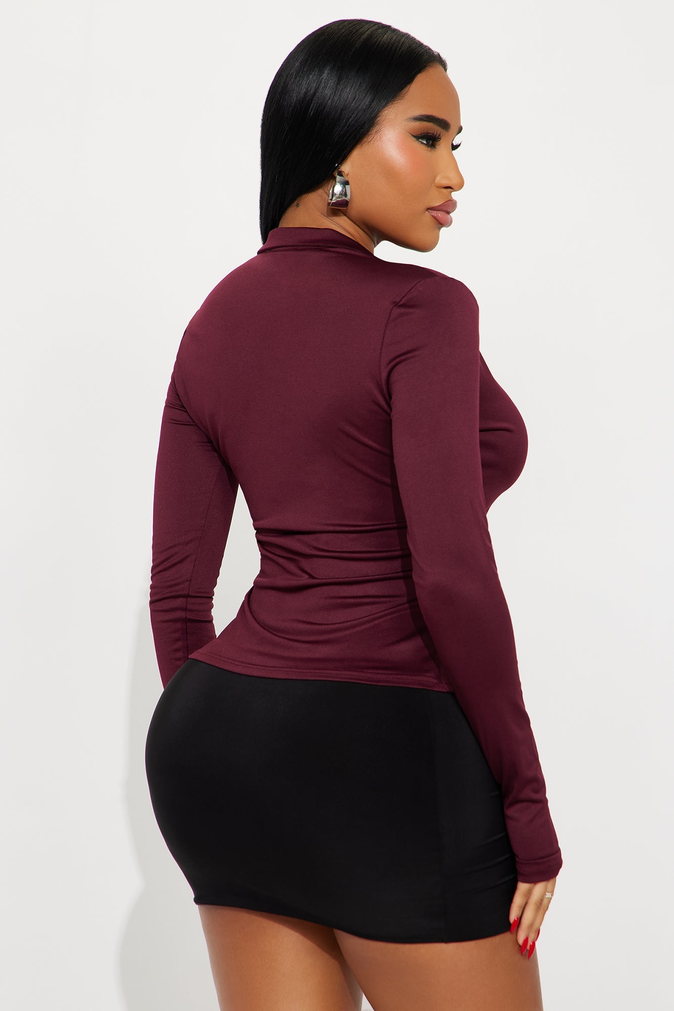 Mercy Button Up Mock Neck Top - Plum