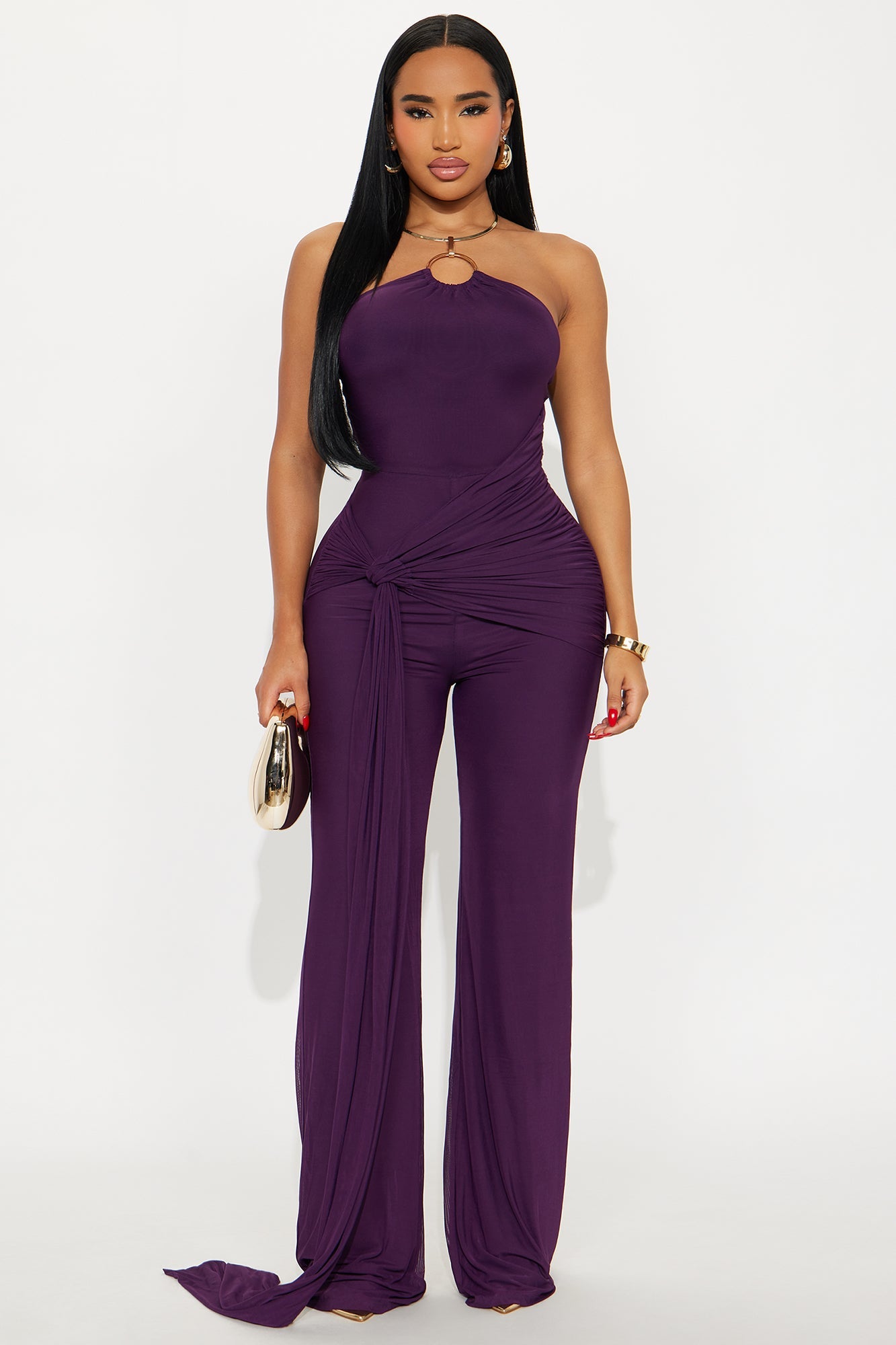 Fernanda Halter Wide Leg Jumpsuit - Plum