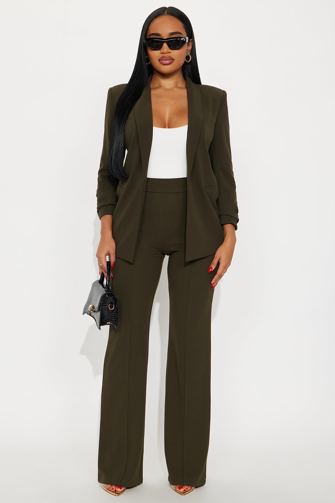 Victoria High Waisted Dress Pants - Olive 1