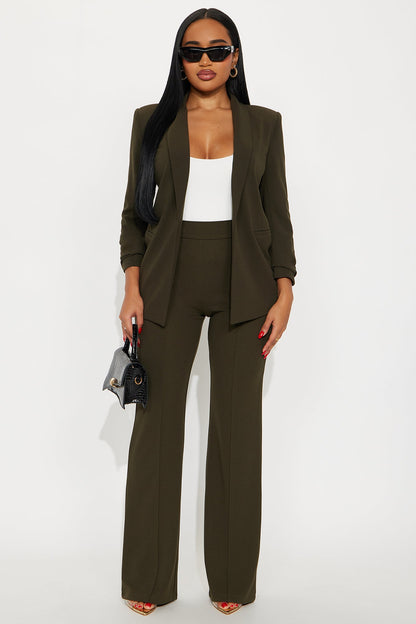 Victoria High Waisted Dress Pants - Olive 1