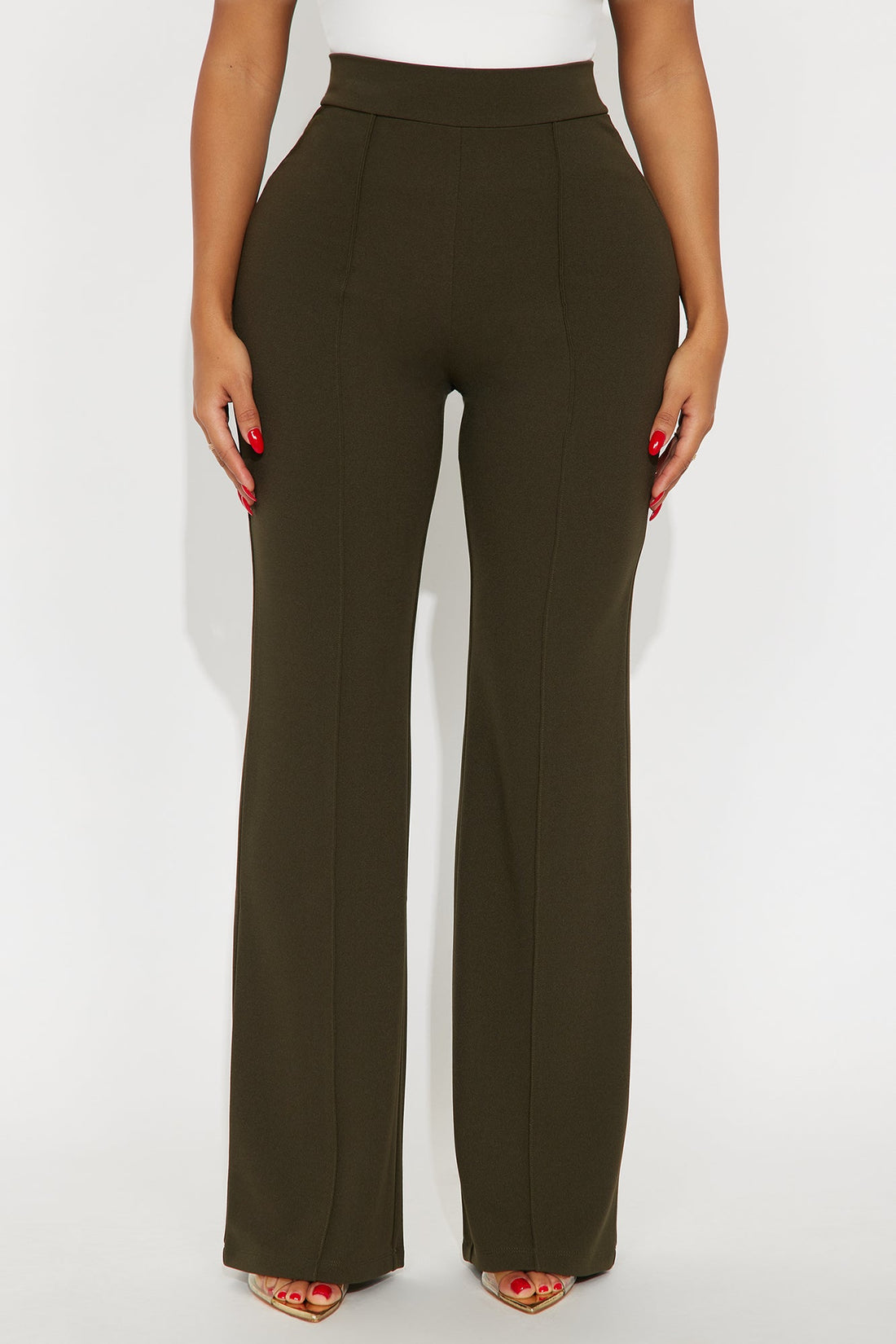 Victoria High Waisted Dress Pants - Olive 1