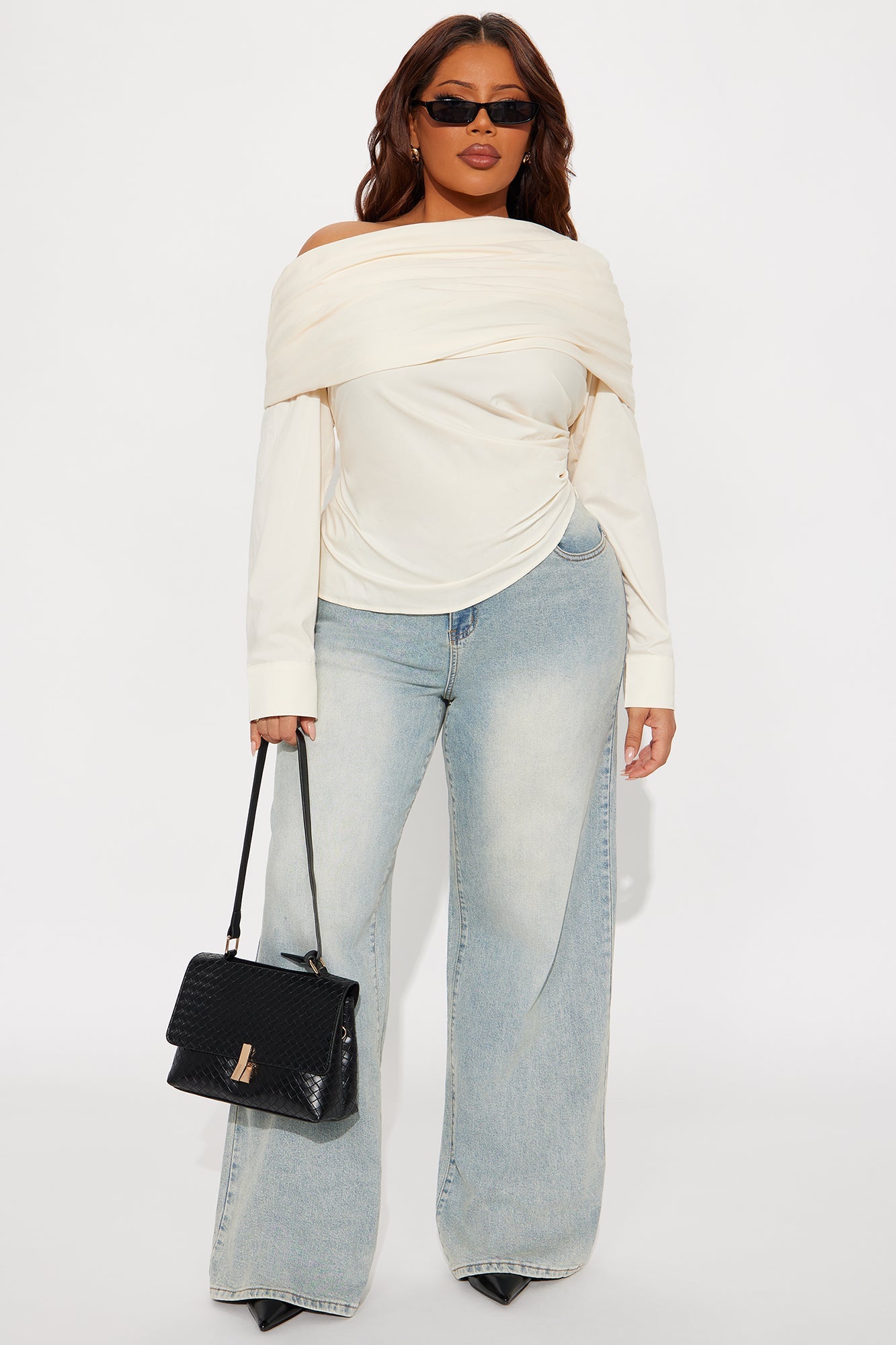 Eye Candy Ruched Off Shoulder Top - Ivory