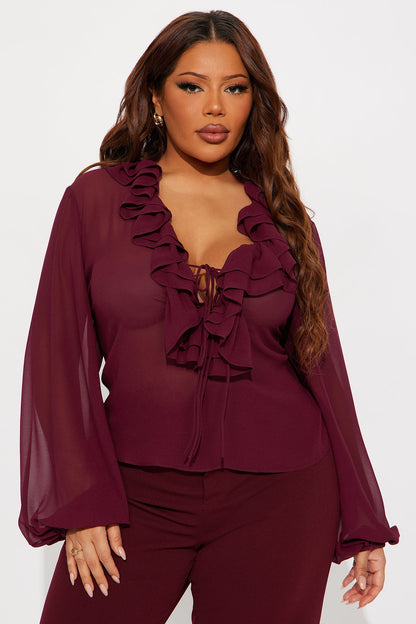 Living For This Ruffle Chiffon Blouse - Burgundy