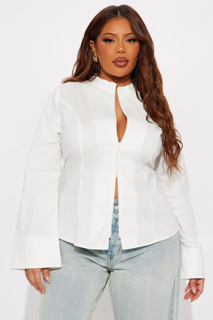 Kara Poplin Zip Up Shirt - White