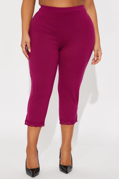 Swept Away Lace Trim Capri Legging - Raspberry
